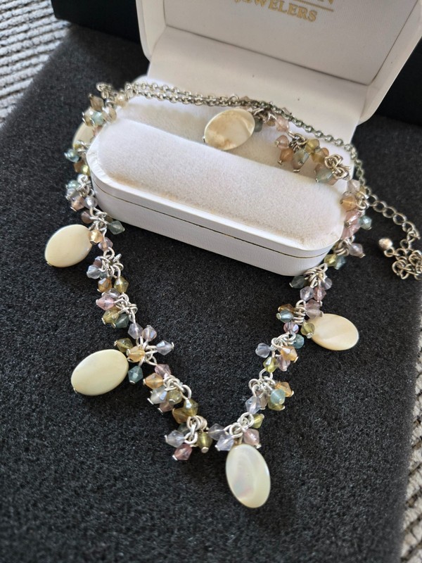 Beaded Mother of Pearl Dangle Choker Collar Necklace T11