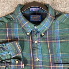 Sir Pendleton Mens 2XL Wool Plaid Button Down Shirt Green Worsted USA Made #3771
