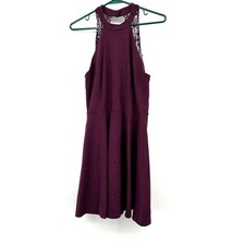 Lulus size Medium purple swing dress lined halter like neckline lace zip up rear