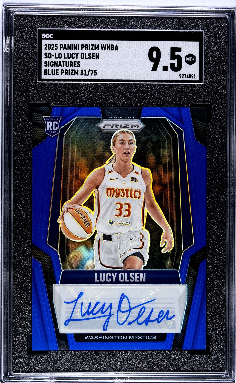 Lucy Olsen 2025 Panini Prizm WNBA #SG-LO Blue Rookie Auto /75 RC SGC 9.5
