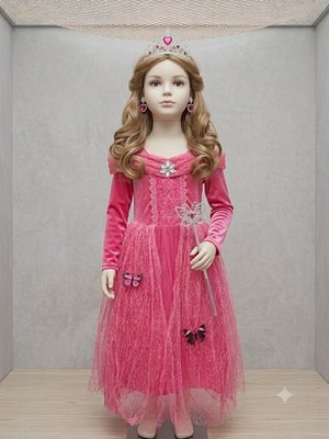 Prinzessinnen Kleid Kinder Kostüm Pink Samt Glitzer Fasching Karneval Gr. 130