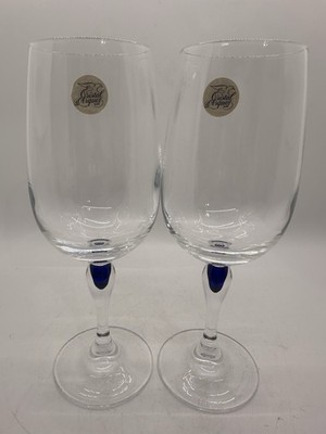 Pair Cristal d Arques Courvoisier Blue Stem Lead Crystal Wine Glasses France