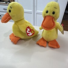 Ty Beanie Babies Quackers two 1994 Retired Yellow Duck Plush with Tags