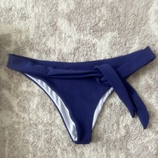 Blue Ribbed Halter Tie Waist Bikini Set Adjustable Strap Regular Size