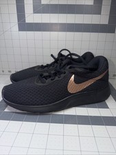 Nike Tanjun Women Running Sneakers Black Rose Bronze Gold Metallic Size 7