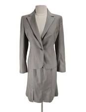 Calvin Klein Women Career Skirt Suit Sz 8 Gray One Button Blazer Pleat Skirt 27P