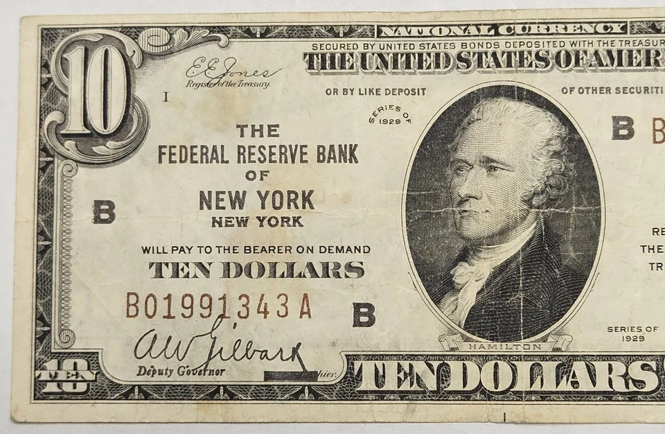 1929 $10 Dollar Federal Reserve Bank Note New York National Currency d166 - Image 2 of 4