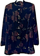 Kate Hill Velvet Tunic Jacket Floral Button Down 16W