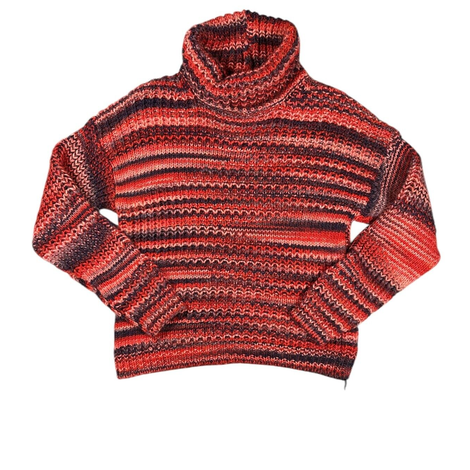 Elsamanda Turtleneck Sweater Womens Size Large Colorful Wool Blend Chunky Knit