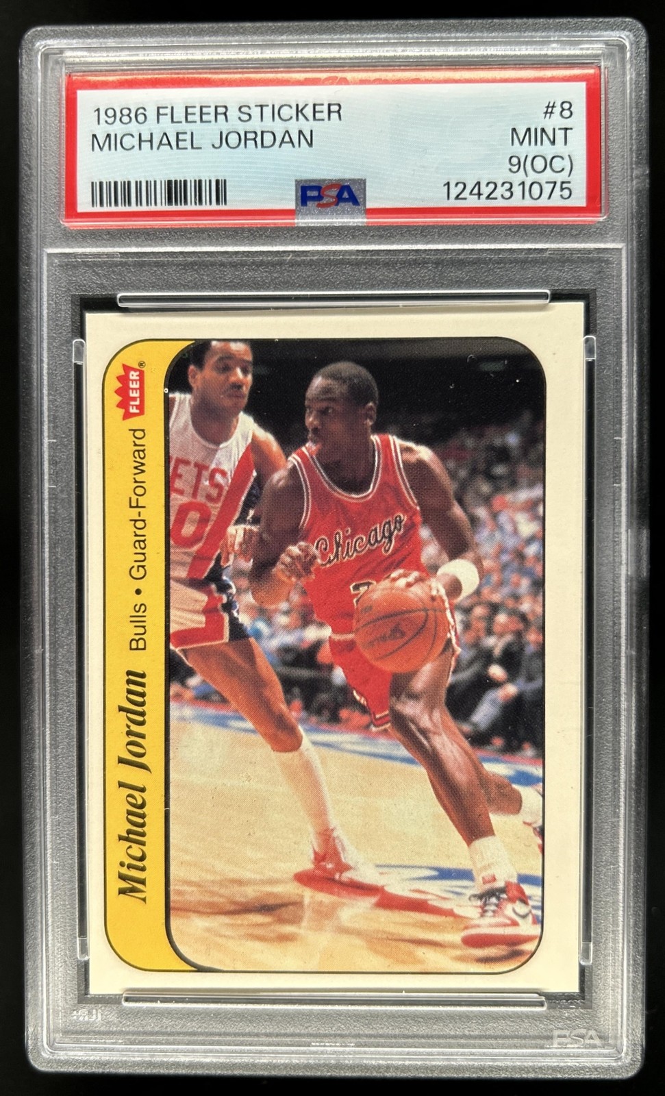 1986-87 Fleer Michael Jordan Stickers Rookie RC #8 Bulls PSA 9 OC