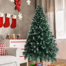 6ft Snow Flocked Christmas Tree with Stand Snow Green White Xmas Tree Decor