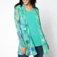 Susan Graver Size 2X Regular Aqua Green Mesh Cardigan Liquid Knit Tank Set