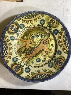 Talavera Glazed 12  Bowl From Spain C. 1930 s Hand Painted Deer Beautiful