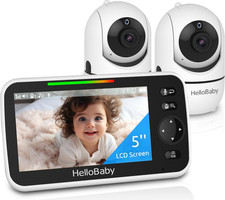 Hellobaby 5'' Baby Monitor with Dual Cameras, 30-Hour Battery, Night Vision