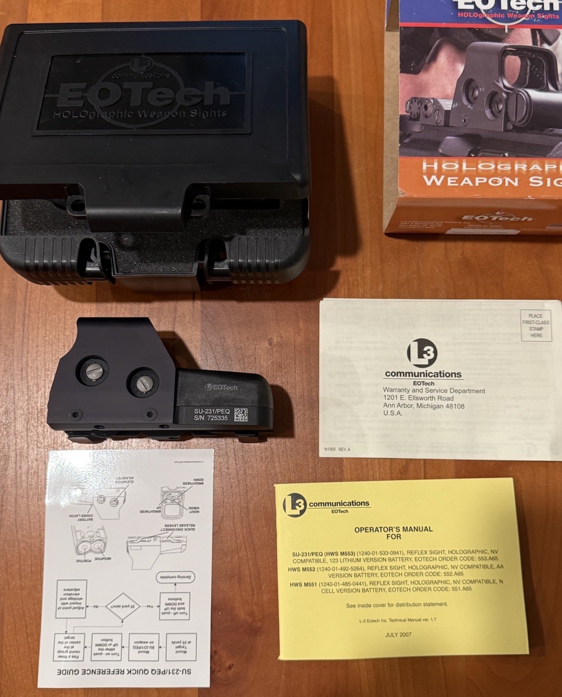 EOTECH 553 A.65 Holographic Sight with Original Case SU-231/PEQ NOS Red Laser