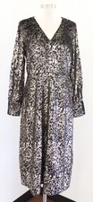 NWT Elie Tahari Black Gold Metallic Textured Velvet Midi Dress Size 12 Cocktail