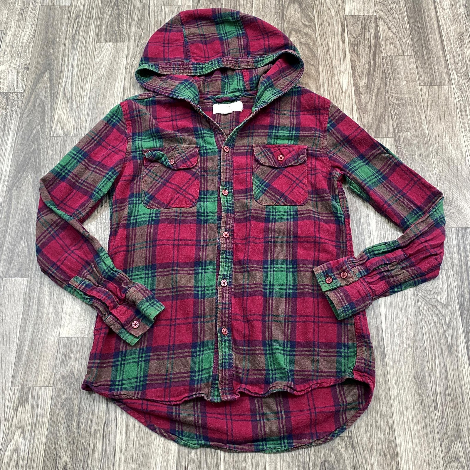 THREAD + SUPPLY Button Down Maroon Plaid Flannel … - image 4