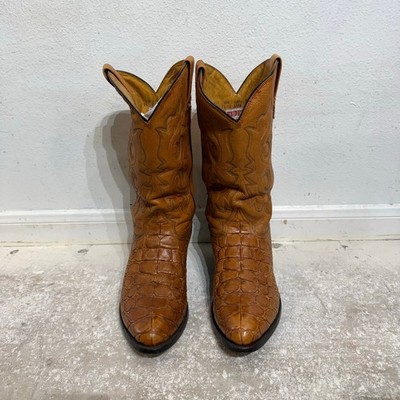 Rudel Rogers Brown Western Croc Embossed Vintage Mens Boots Sz 11E