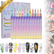 12 Colors Nail Art Pens Set, 0.5Mm Nail Art Marker, Ail Polish Pens Set, Waterpr