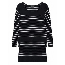 White House Black Market Striped Knit Dress M Black White Long Sleeve Layered