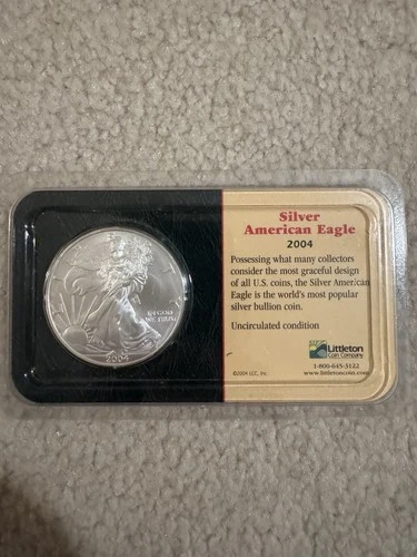 2004 American Silver Eagle 1 oz .999 Silver BU – Littleton Showpak Original
