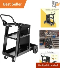 Iron Welding Cart 3 Tiers with Upgraded Wheels and Tank Storage for MIG TIG P...
