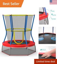 Padded Handle Mini Trampoline for Kids with Safety Enclosure  Fun Design