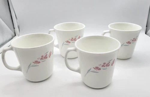 Set of 4 Corning Corelle Silk Blossum Coffee Cups Mugs PInk