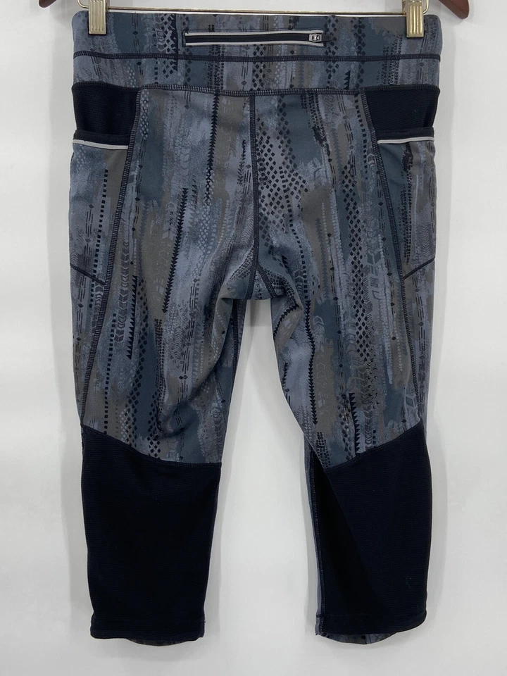 Leggings femininas Athelta S cinza estampa geométrica bolso com zíper elástico elástico - Imagem 4 de 4