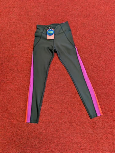 Every Turn Leggings  Dance Gymnastics Black W/ Orange Purple Side Stripe New - Picture 1 of 3