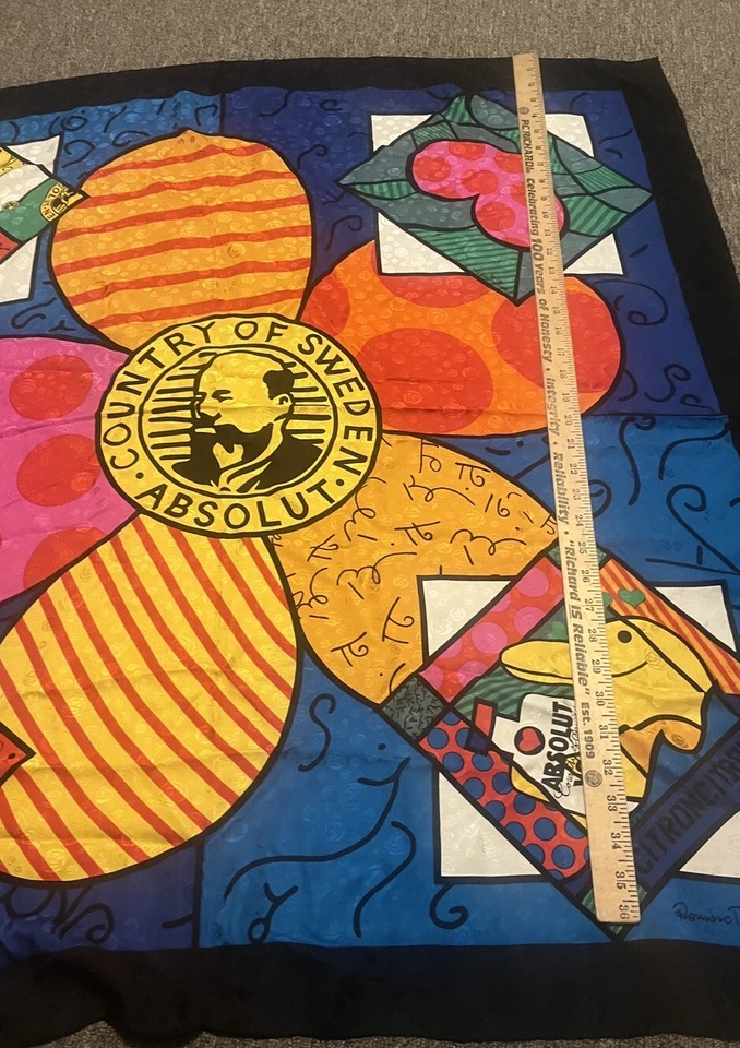 Винтажный Romero Britto цветной весело яркий водки искусства шарф 1991 - Изображение 2 из 4