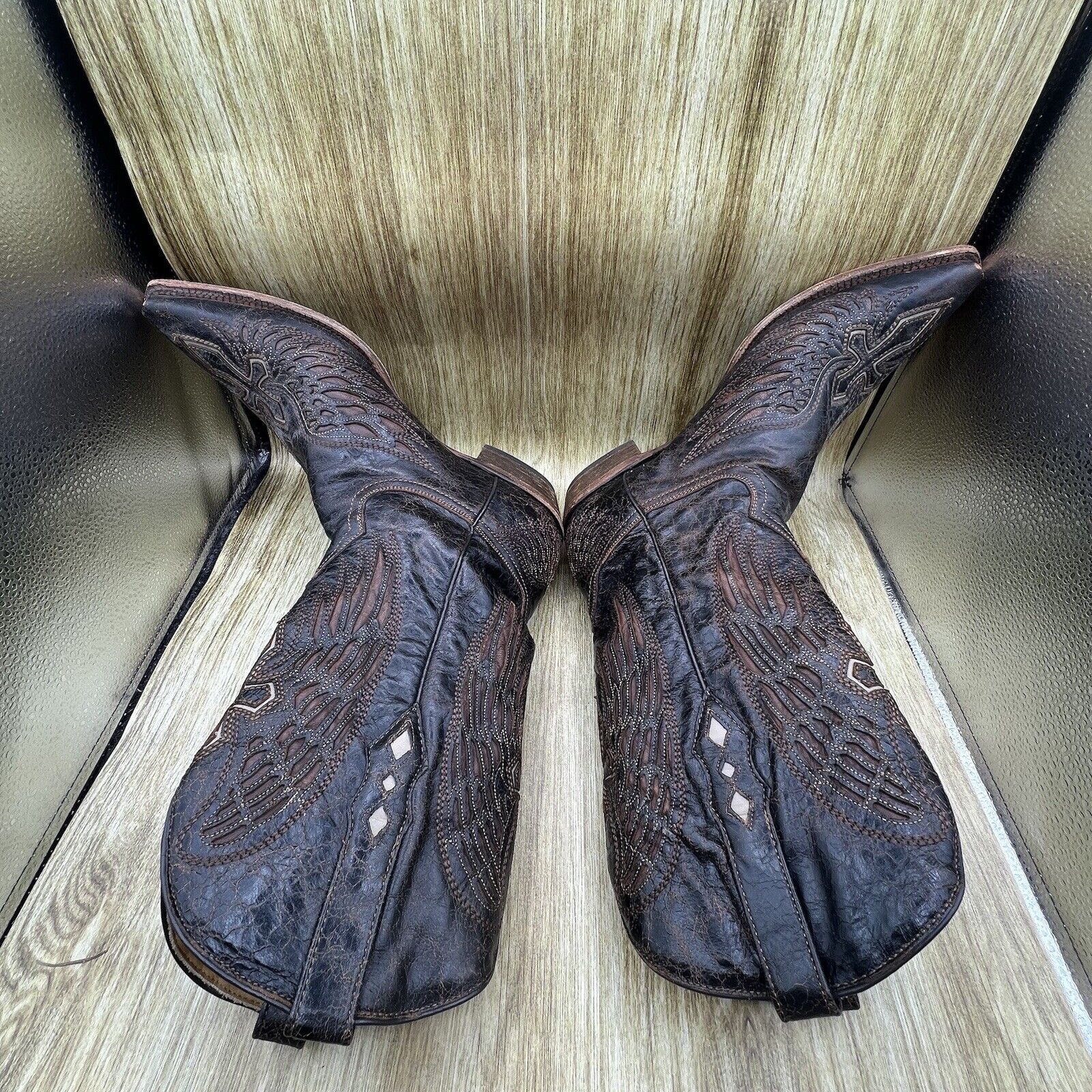 Corral Vintage Mens 15 EE Boots Distressed Black … - image 7