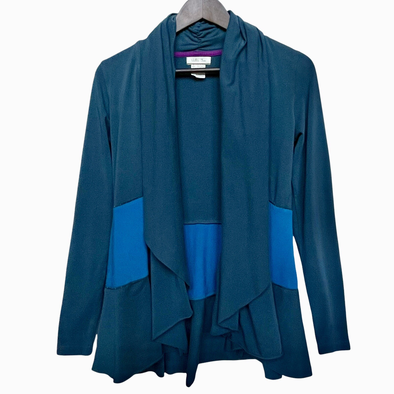 Matilda Jane Women Open Front Cardigan Size S Blue Colorblock Stretch