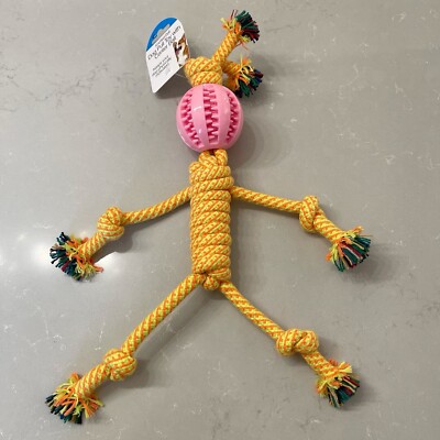 Duke s Pet Products 17  Knotted Doll Dog Pull Toy with Rubber Chew Ball NEW