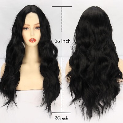 Long Wavy Wig Women 24 Inch Natural Black Lace Front Wigs  display picture 3
