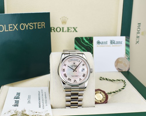 ROLEX 18kt White Gold Day Date President Pink MOP Deco Dial 118209 SANT BLANC - Picture 2 of 7