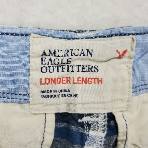 American Eagle Shorts Mens 26 Longer Length Casual Blue Plaid Flat Front Cotton - Picture 3 of 10