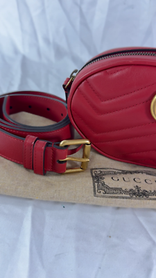 GUCCI 476434 525040 Red Leather GG Marmont Women's Waist Belt Bag