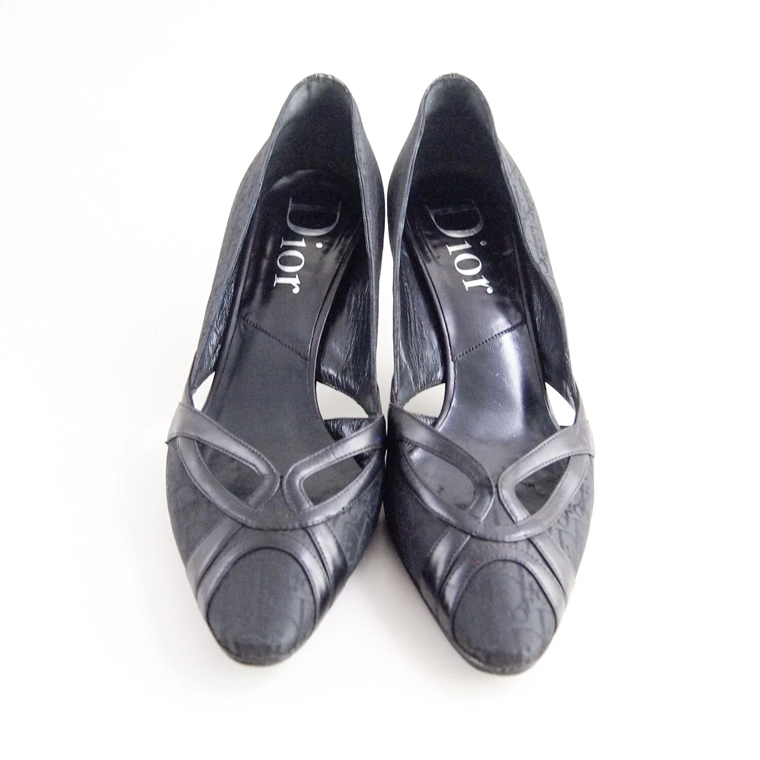 Escarpins obliques Dior talon intermédiaire en cuir noir chaussures pour femmes taille US 9 EU 39