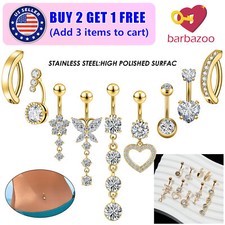 9PCS Stainless Steel Dangle Belly Button Ring CZ Navel Piercing Jewelry Kit 14G