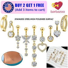 9PCS Stainless Steel Dangle Belly Button Ring CZ Navel Piercing Jewelry Kit 14G