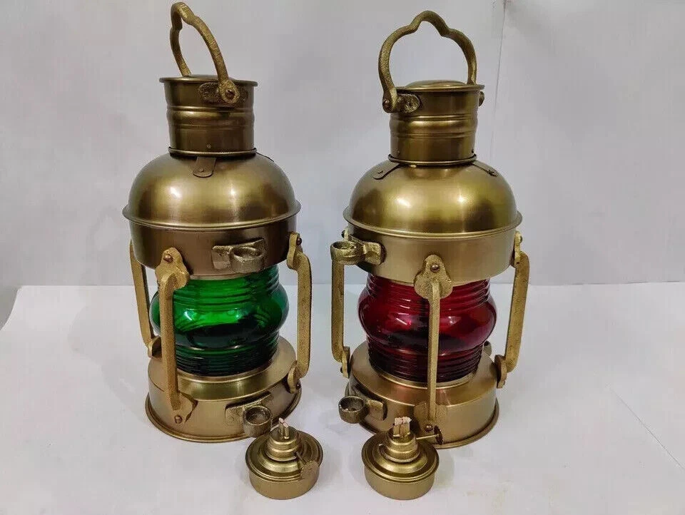 Set of 2 Antique Anchor Oil Lamp, Vintage Marine Lantern, Nautical Ship Oil Lamp - Image 2 of 4