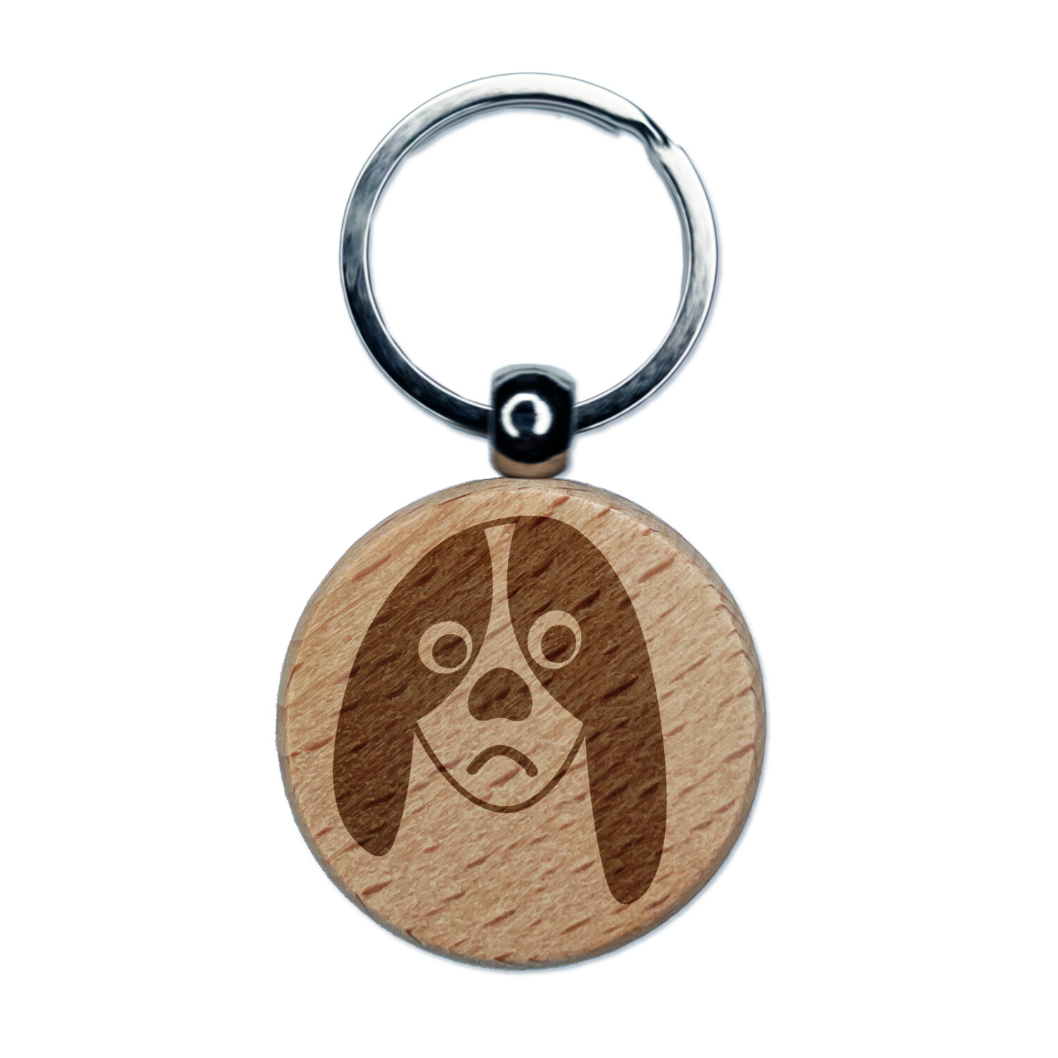 Basset Hound Wood Keychain with Engraved Face Charm