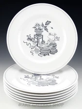 Spode Copeland's England 10-1/2" BOWPOT GRAY CHINOISERIE DINNER PLATES Set of 7