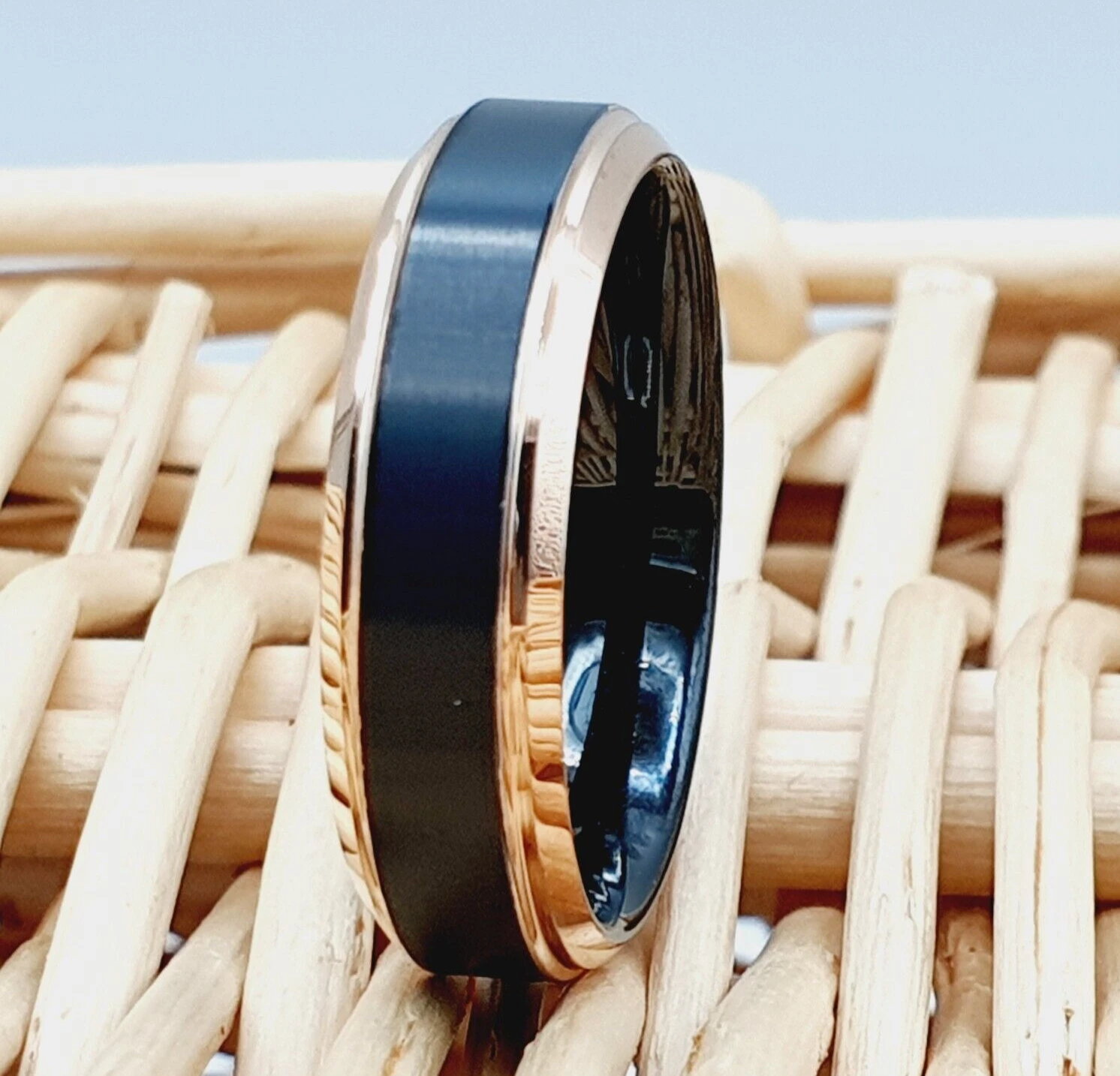 6mm Rose Gold Tungsten Wedding Band & Black Tungsten Ring Women's Bands