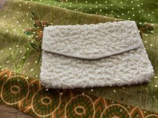 Vintage Hand-made In Hong Kong White Beaded Clutch