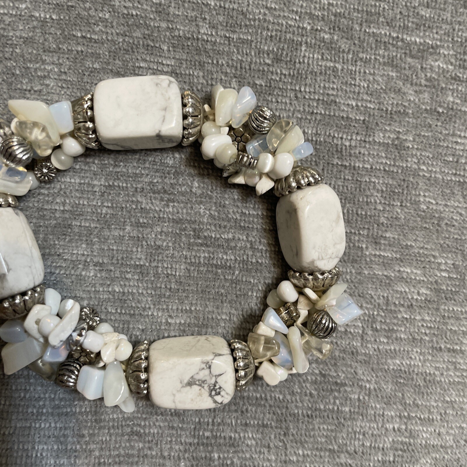 Boho stretch bracelet Abalone Shell White Grey Ma… - image 2