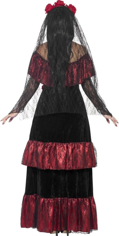 Smiffys Adulto Mujer Día de Muertos Novia Disfraz, Vestido y Velo Rosa, Día de  Foto 3 de 3