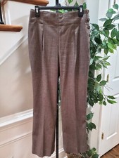 Nine West Women Brown Polyester High Rise Button Flat Front Dress Pant Size 8