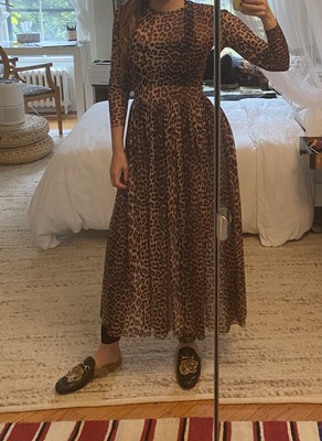 ganni tilden mesh dress leopard